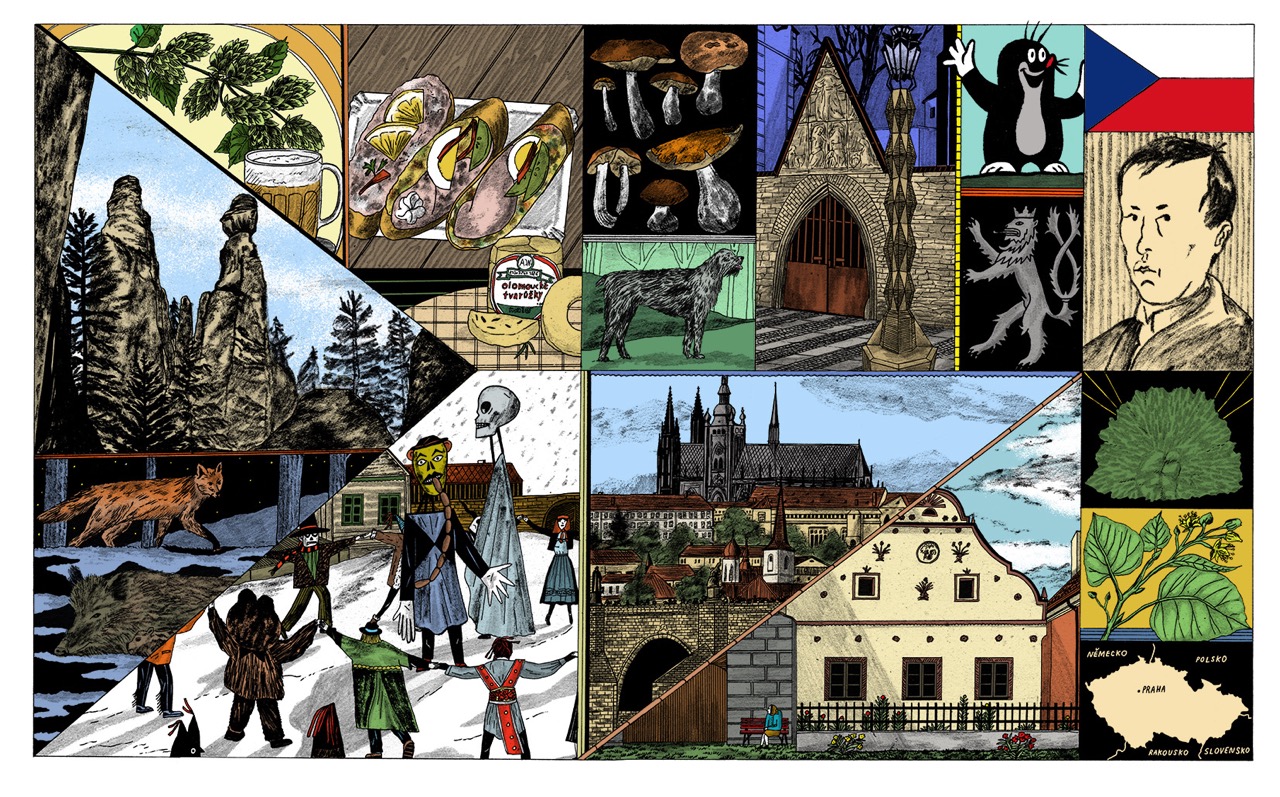 ilustrace autorské knihy Atlas světa (LUX) a pro vizuální identitu festivalu LUSTR 2024