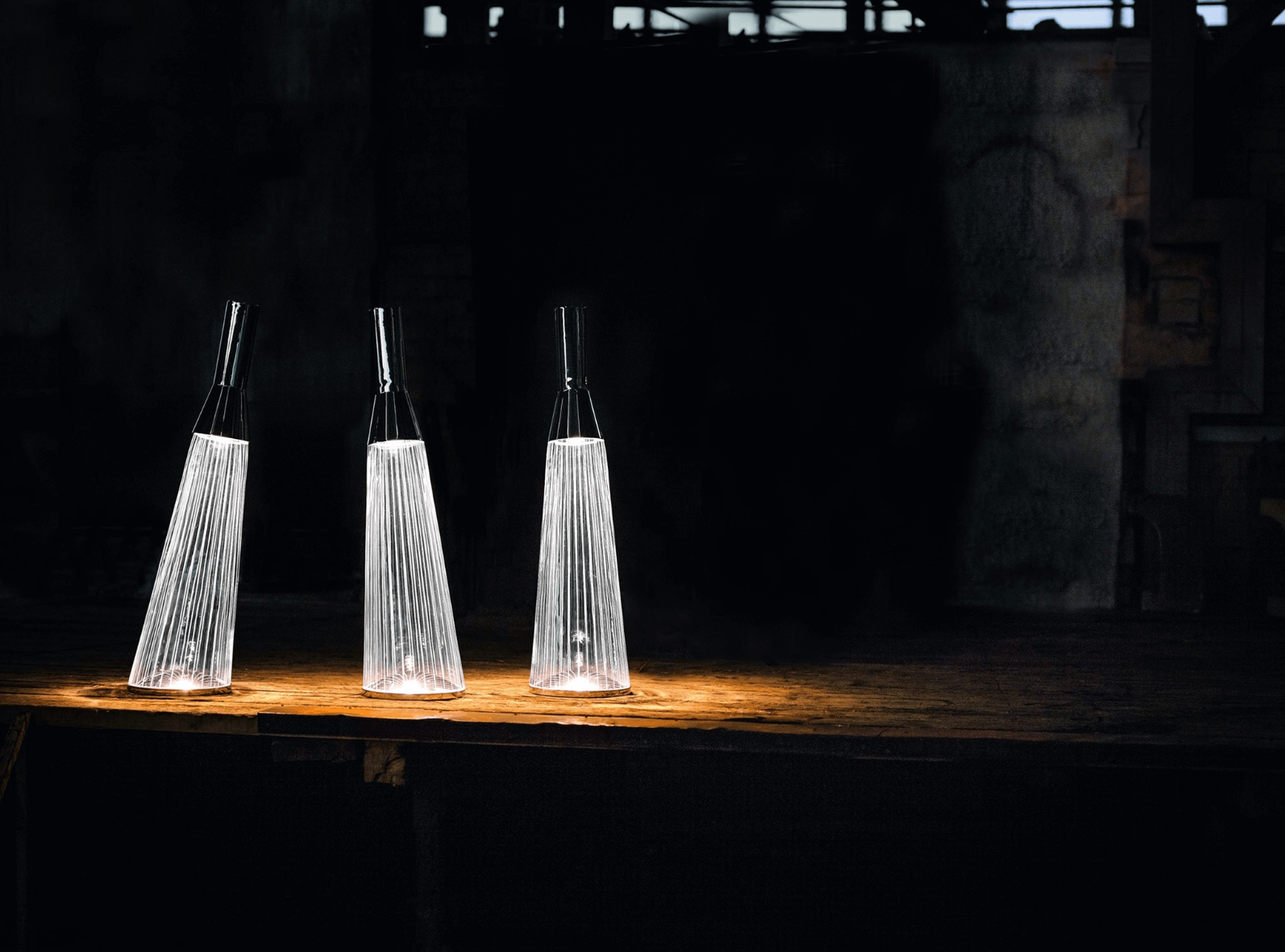 Element chandelier (Jaroslav Bejvl jr.), The Baterka floor lamp (Jakub Berdych), The Garden lights (Jiří Pelcl) and lighting objects for the Signal Festival (Jaroslav Bejvl jr.)