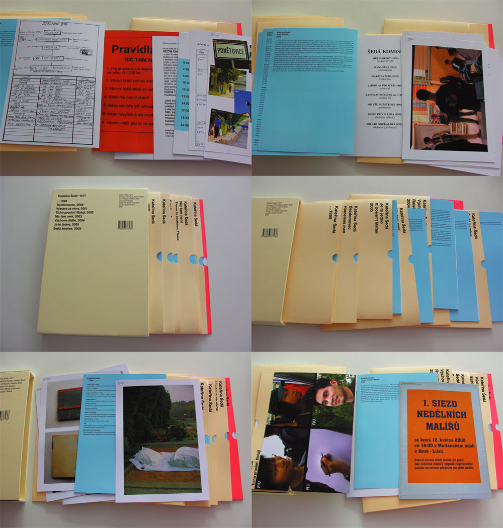 visual style of the Metropol hotel and the National Technical Library, graphic design for catalogs of Kateřina Šedá, Adam Vačkář and the Spisy J. Škvoreckého edition, Work From project