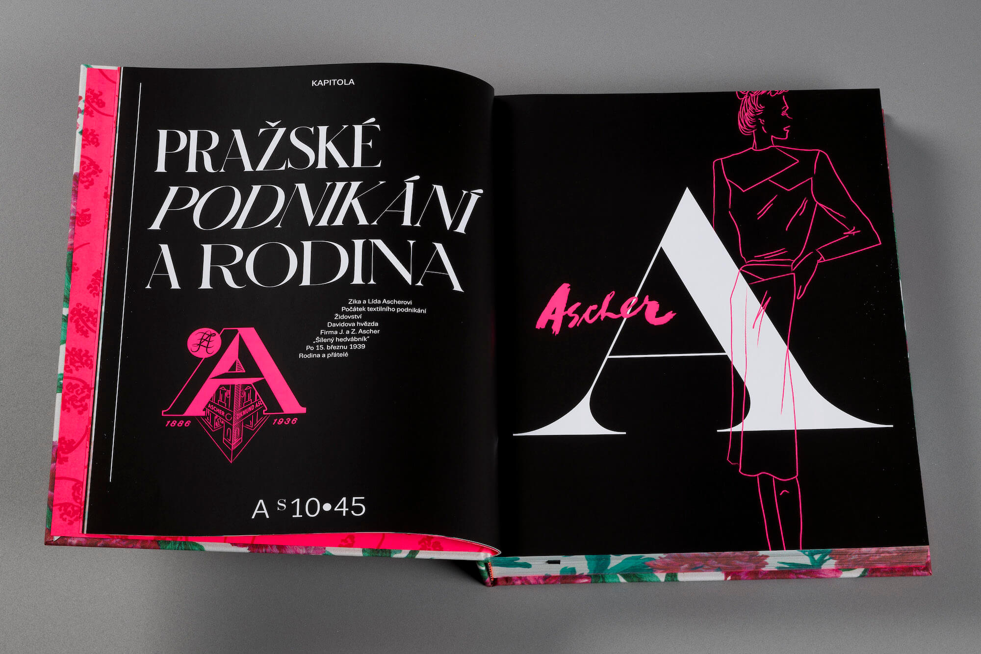 visual concept for the exhibition and graphic design for the book Šílený hedvábník, Zika a Lída Ascher: Textil a móda (Konstantina Hlaváčková, UPM and Slovart)