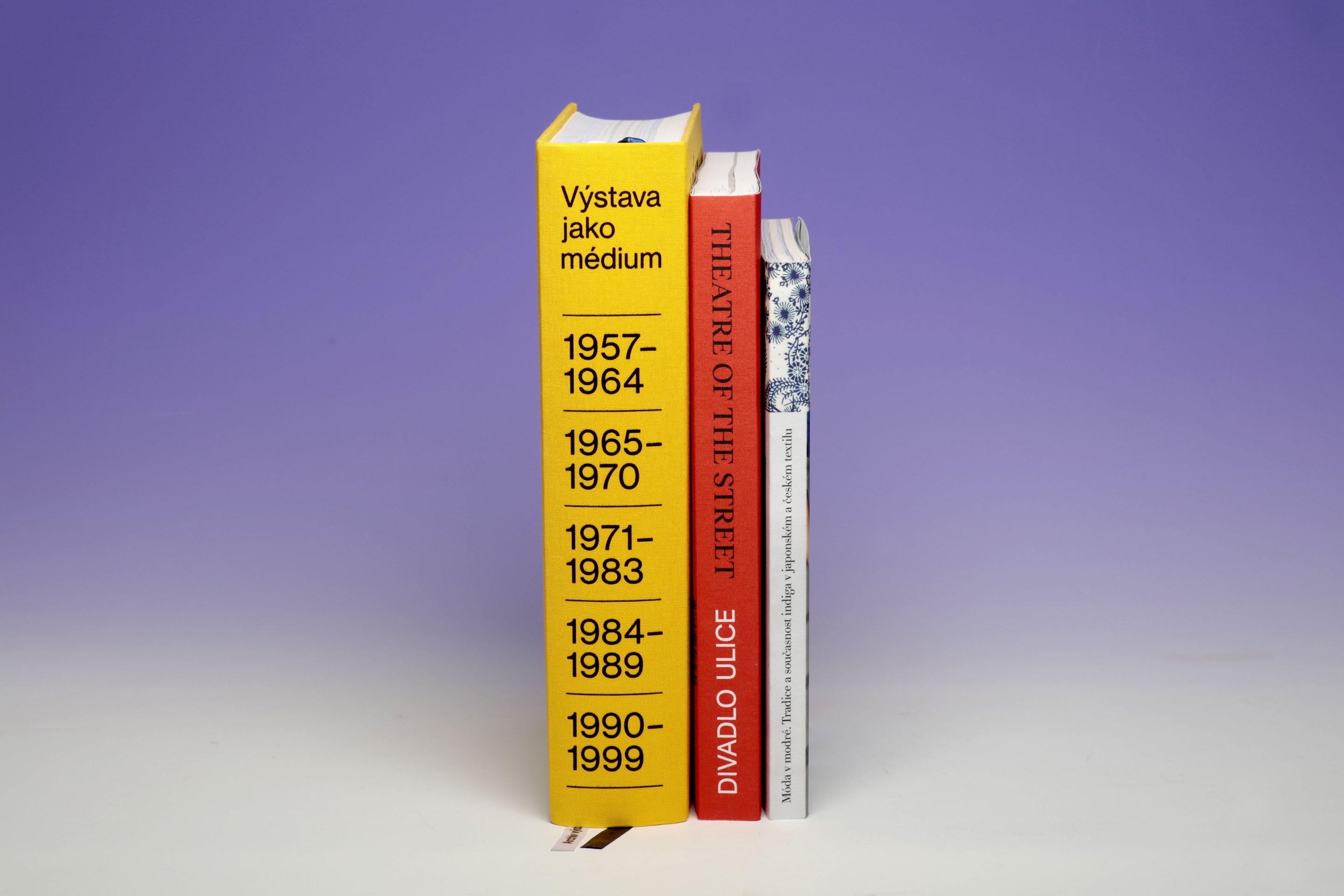 graphic design for Móda v modré catalog (with Tereza Hejmová, Museum of Decorative Arts in Prague), graphic design for the book Výstava jako médium. České umění 1957–1999 (AVU), graphic design for the book Divadlo ulice (UMPRUM)