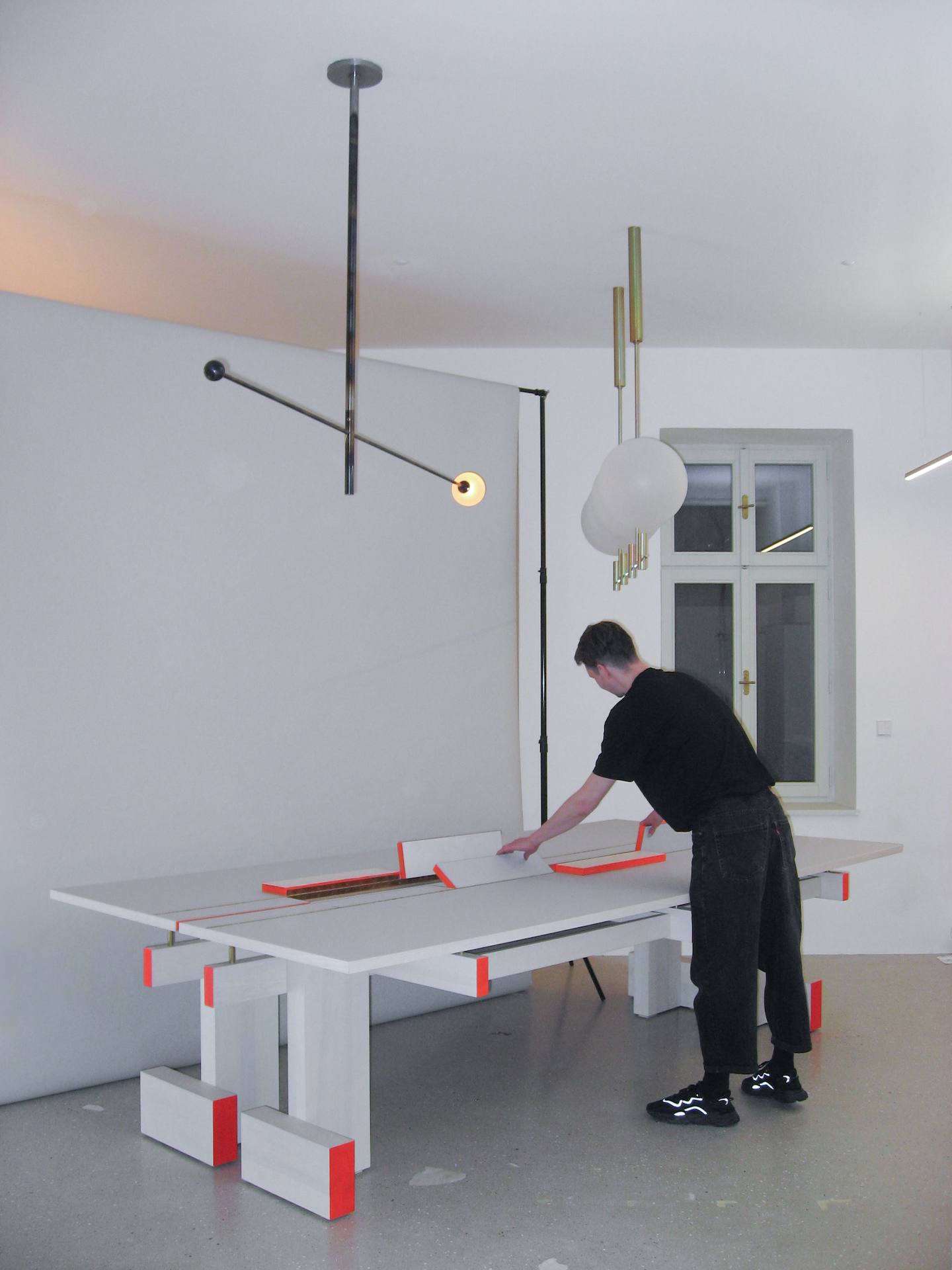 Fold–able table and chair (BUDU) , Scene21 modular kitchen (with Futuro Studio and Towárna), Bor21 office desk and YKB commode