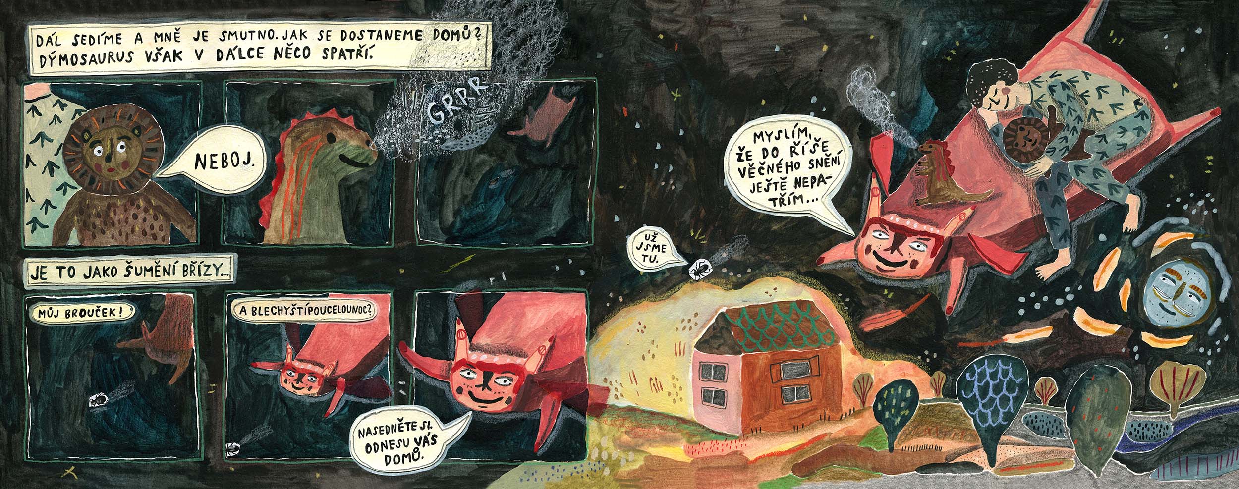 ilustrace autorské knihy Dóďův noční let (Meander)