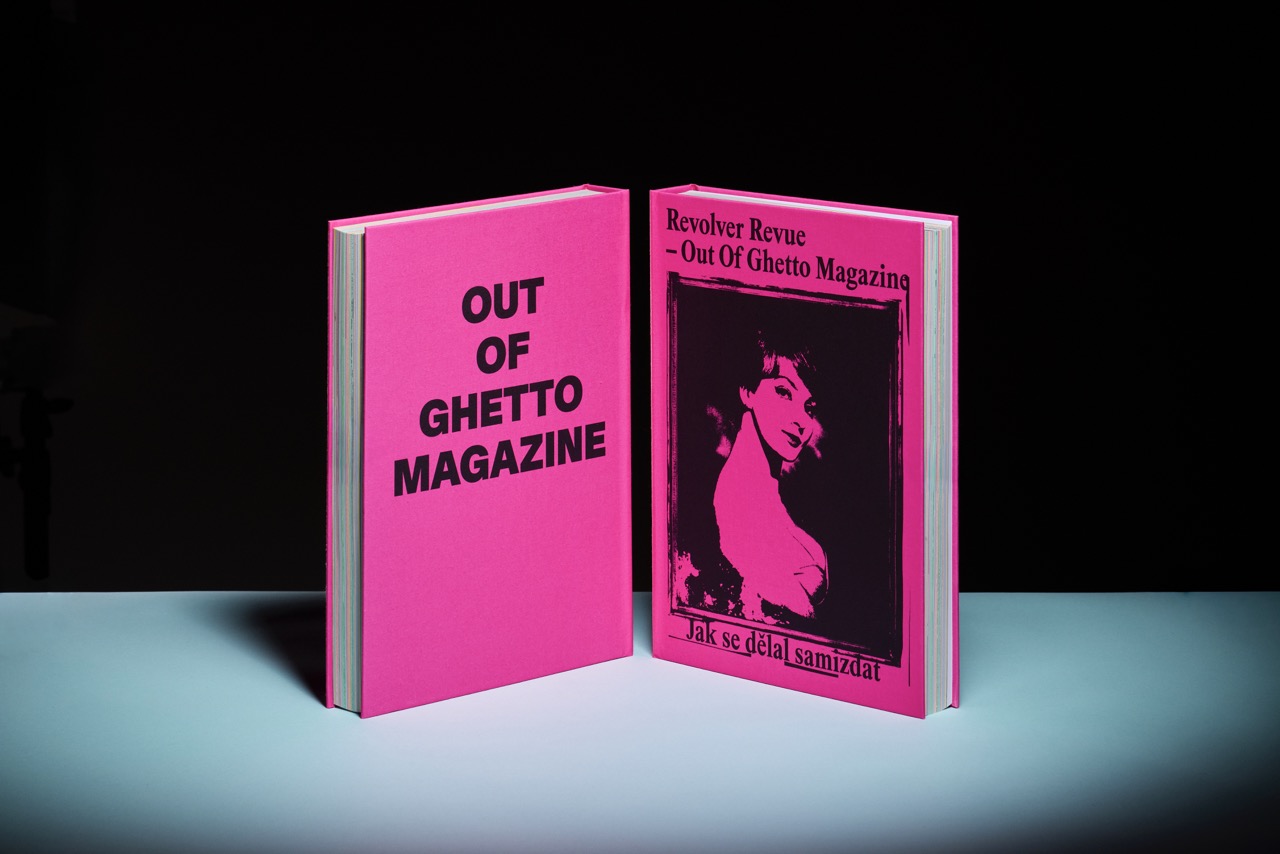 grafické zpracování knihy Revolver Revue: Out Of Ghetto Magazine – Jak se dělal samizdat (Viktor Karlík, Michael Špirit, Revolver Revue)