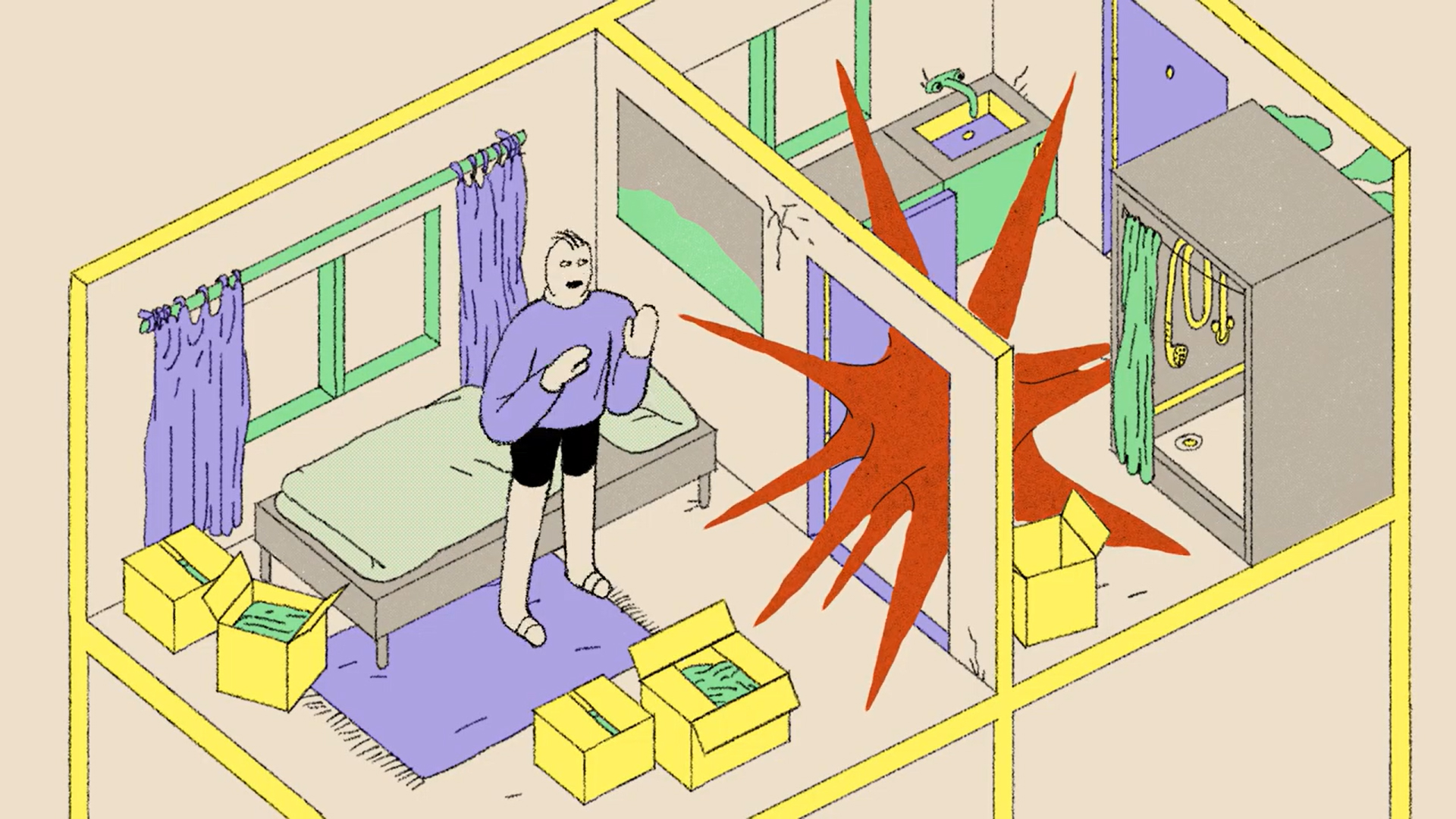 ilustrace autorského komiksu Kámen Osudu (UMPRUM) a ilustrace pro projekt The Architecture of Sharing: From Crisis to Resilience (UMPRUM, spolupráce: Hanna Palamarchuk)