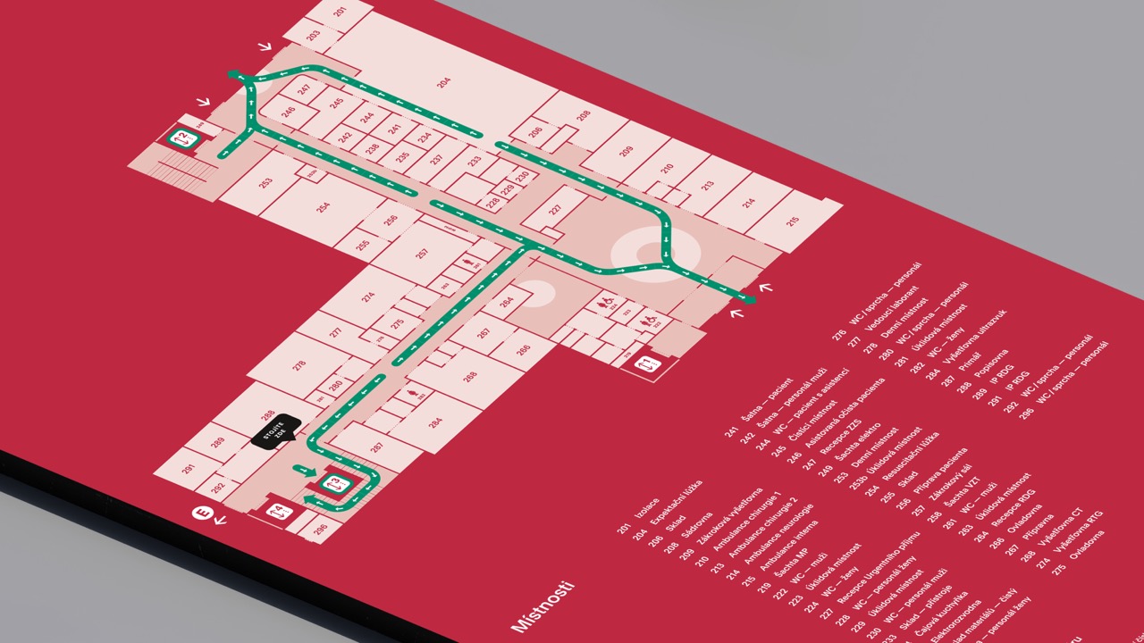 orientation system and color concept for the interiors of Děčín Hospital