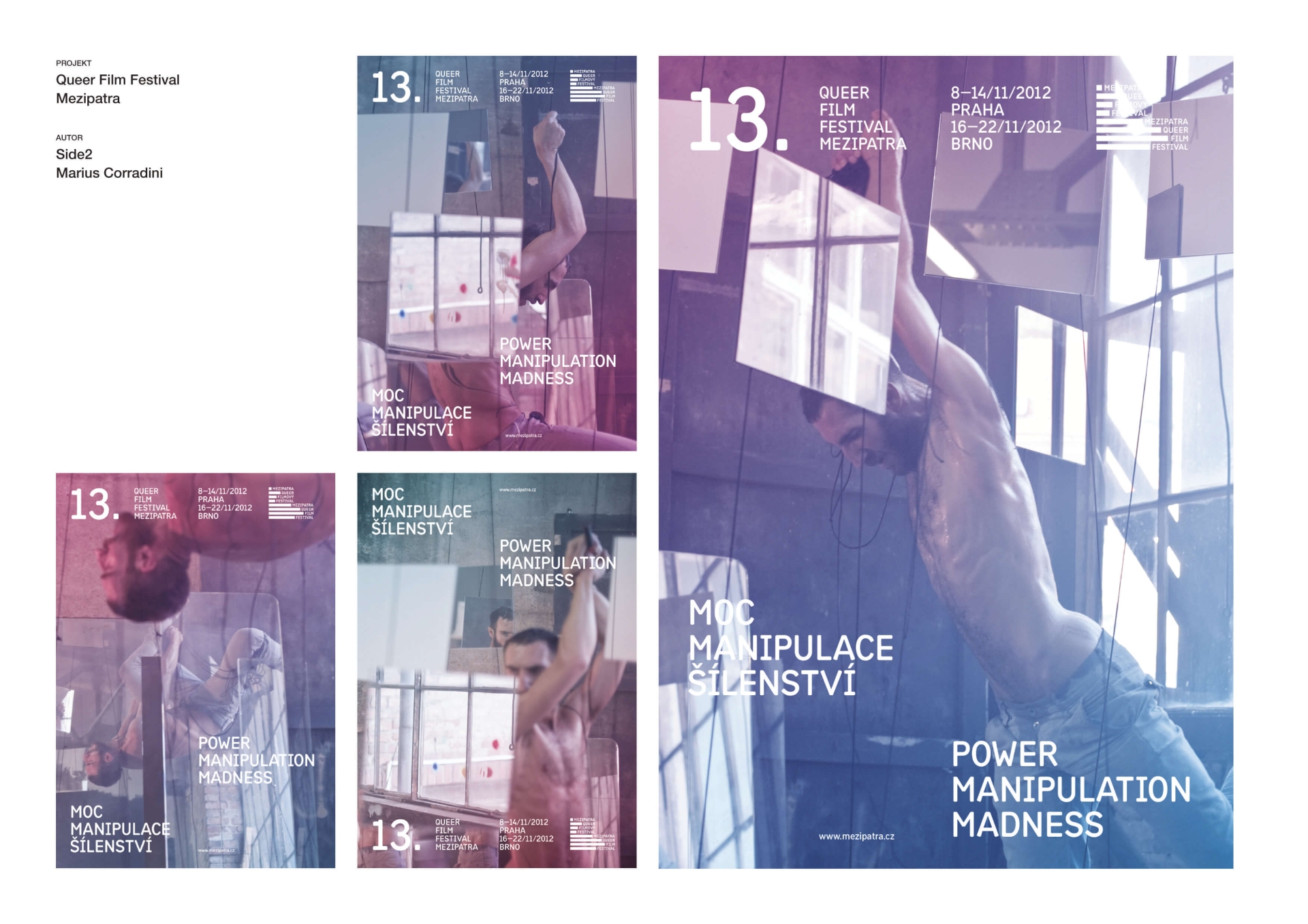 design of Magnus magazine, poster for the film In the Shadow, and graphic identity for the Mezipatra festival