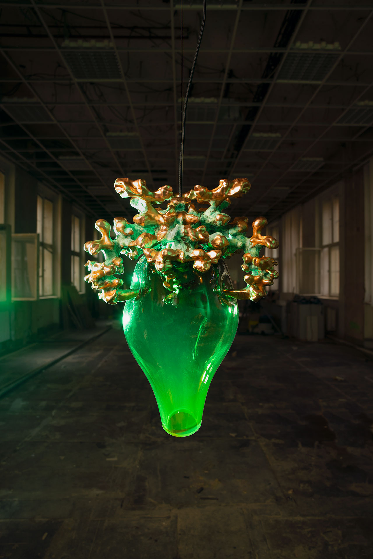 Abiogenesis lighting (Designblok Cosmos), objects for The Bloom of Bones exhibition (Galerie Kuzebauch) and Thistle Stool