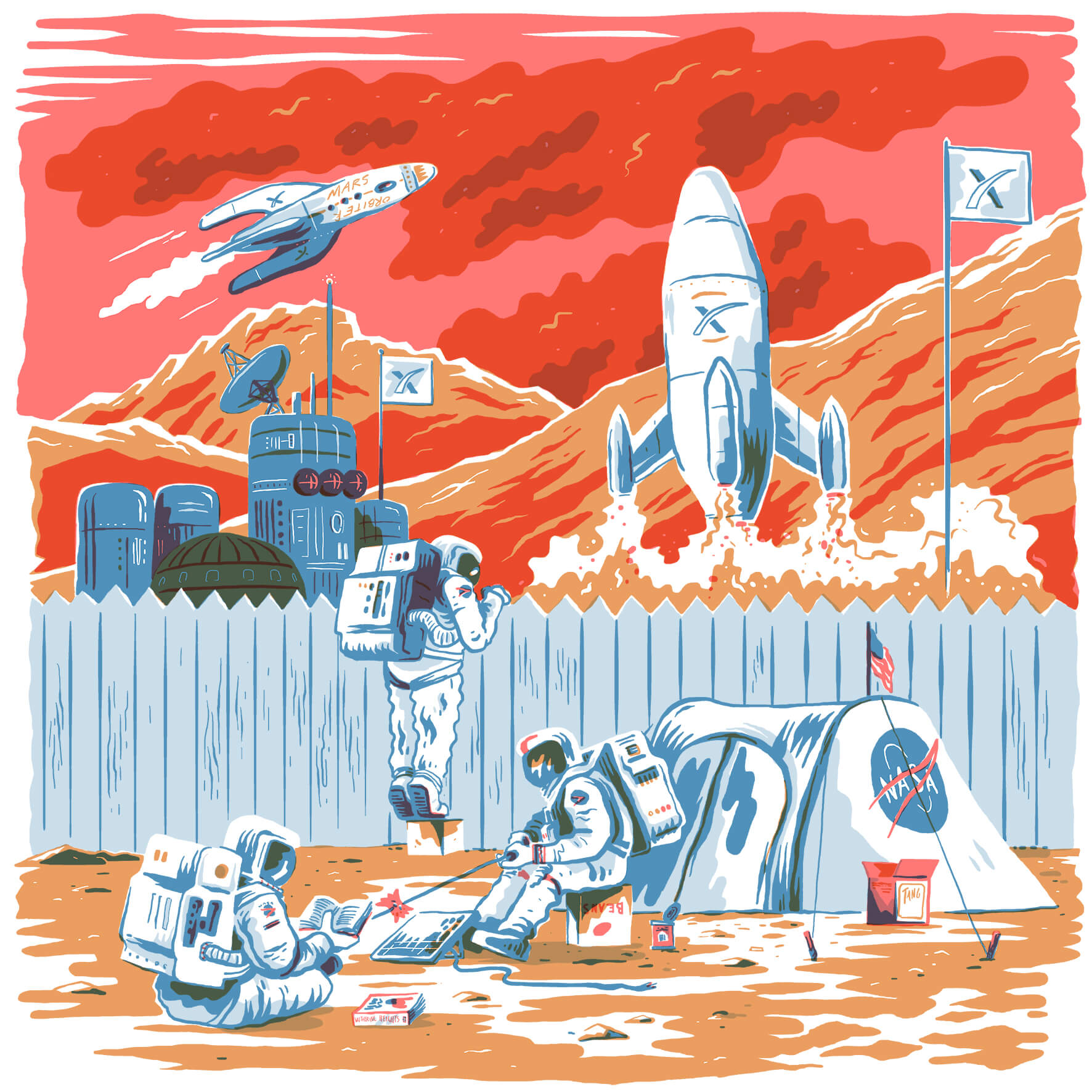 ilustrace komiksu 75 stupňů Fahrenheita (Magazín B), knihy Ilustrovaná Ústava České republiky (Take Take Take) a pro Hospodářské noviny