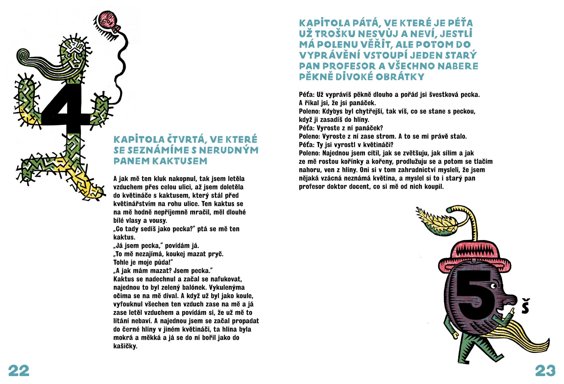 linocut illustrations for the book Panáček, Švestka, Poleno a zase Panáček (Vojtěch Mašek, Baobab)