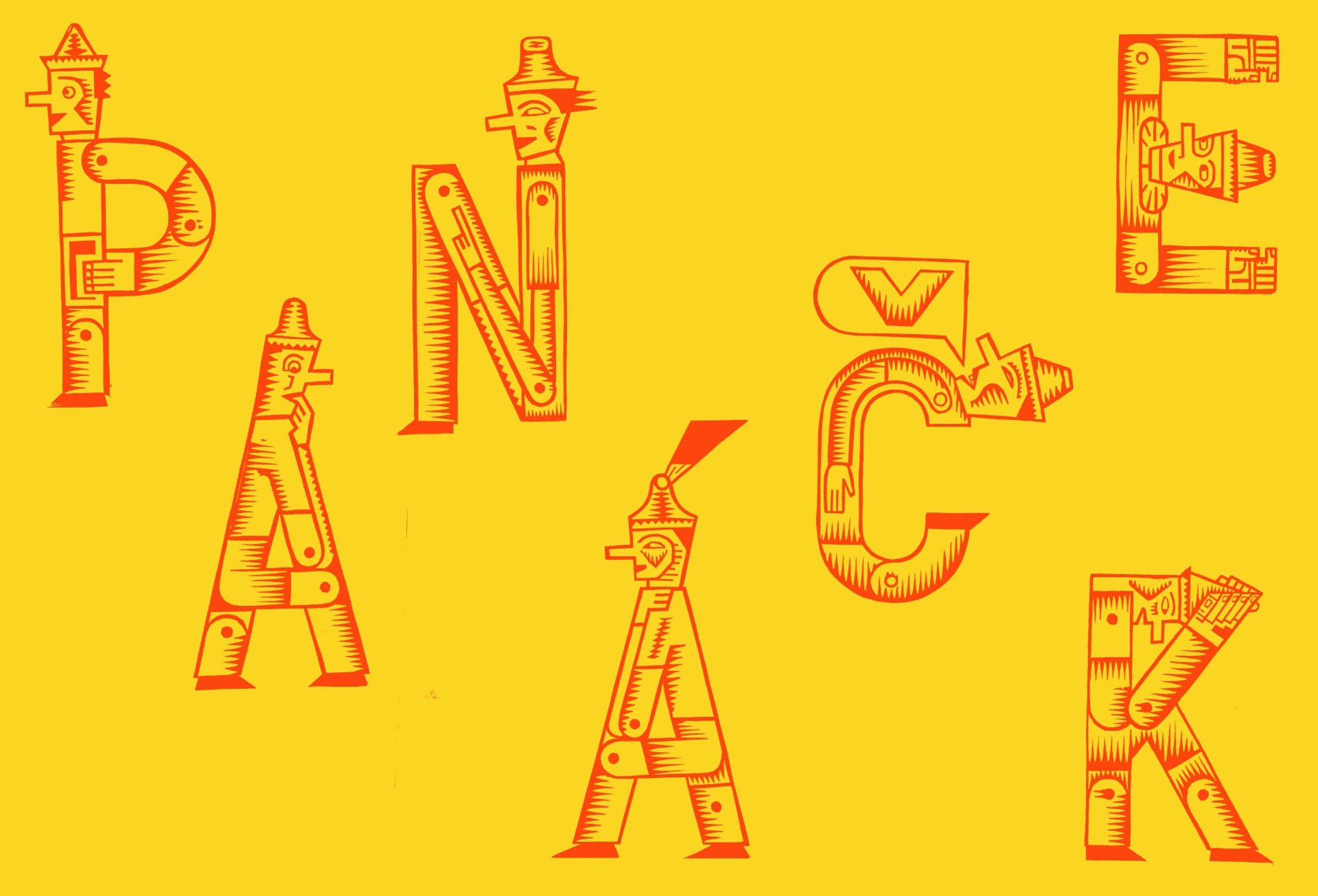 linocut illustrations for the book Panáček, Švestka, Poleno a zase Panáček (Vojtěch Mašek, Baobab)