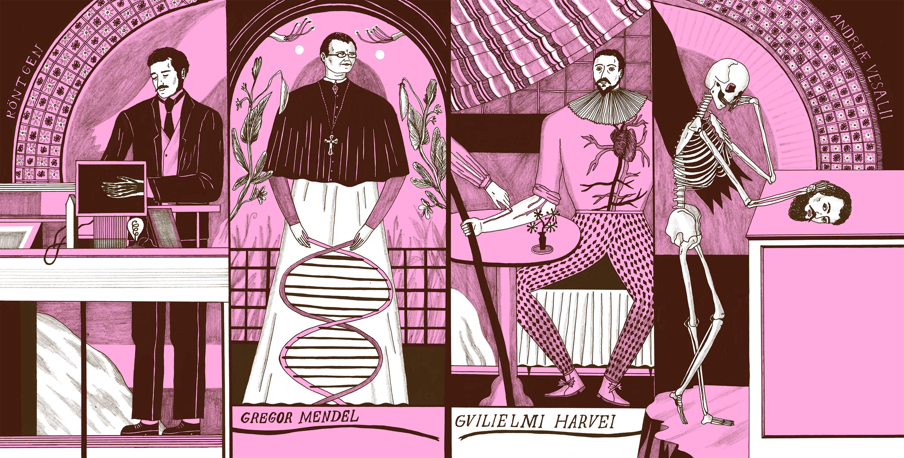 ilustrace knih Pozor, doktor! Dějiny medicíny v 7 dnech (Petr Svobodný, Běžliška) a Klub divných dětí (Petra Soukupová, Host)