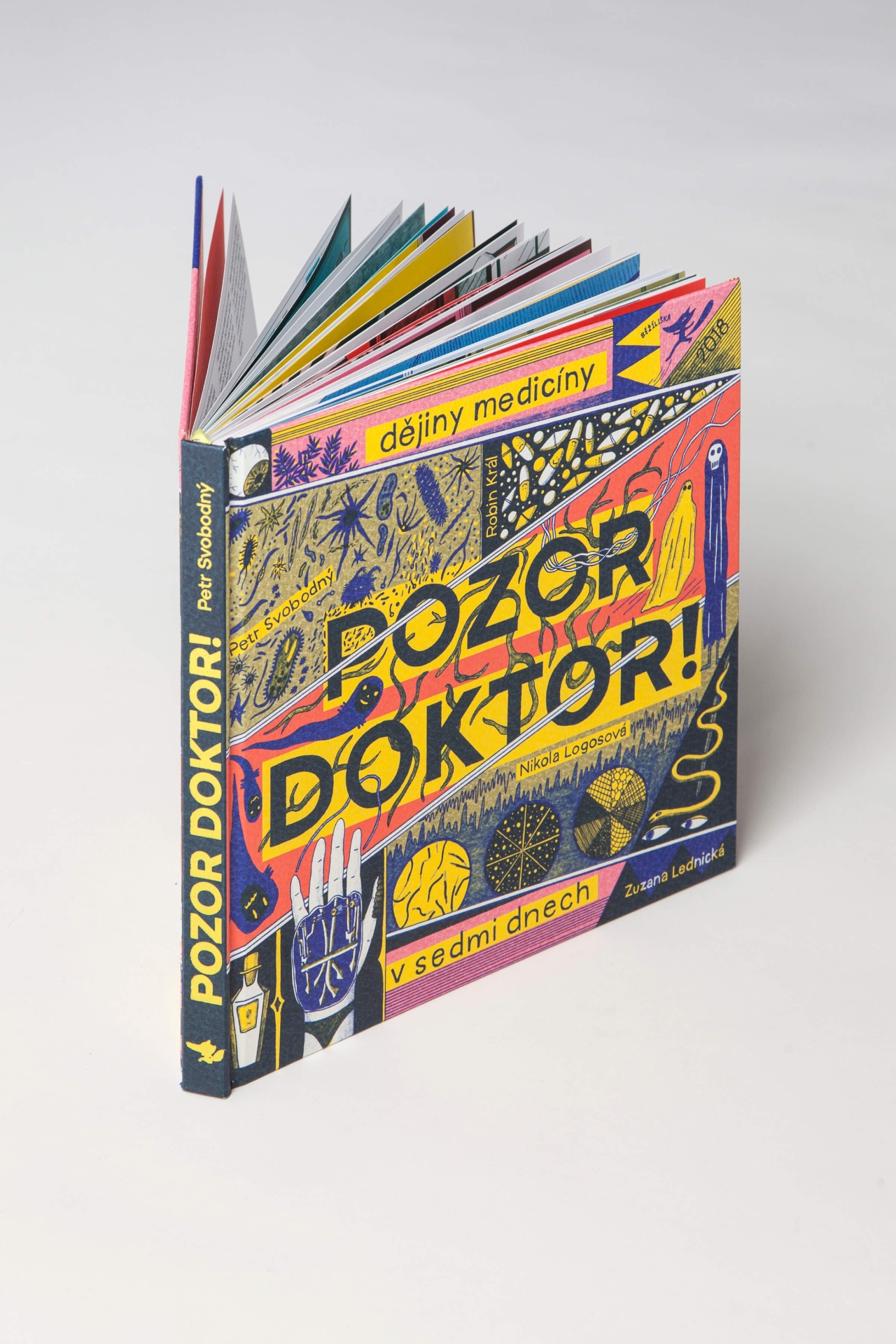 ilustrace knih Pozor, doktor! Dějiny medicíny v 7 dnech (Petr Svobodný, Běžliška) a Klub divných dětí (Petra Soukupová, Host)