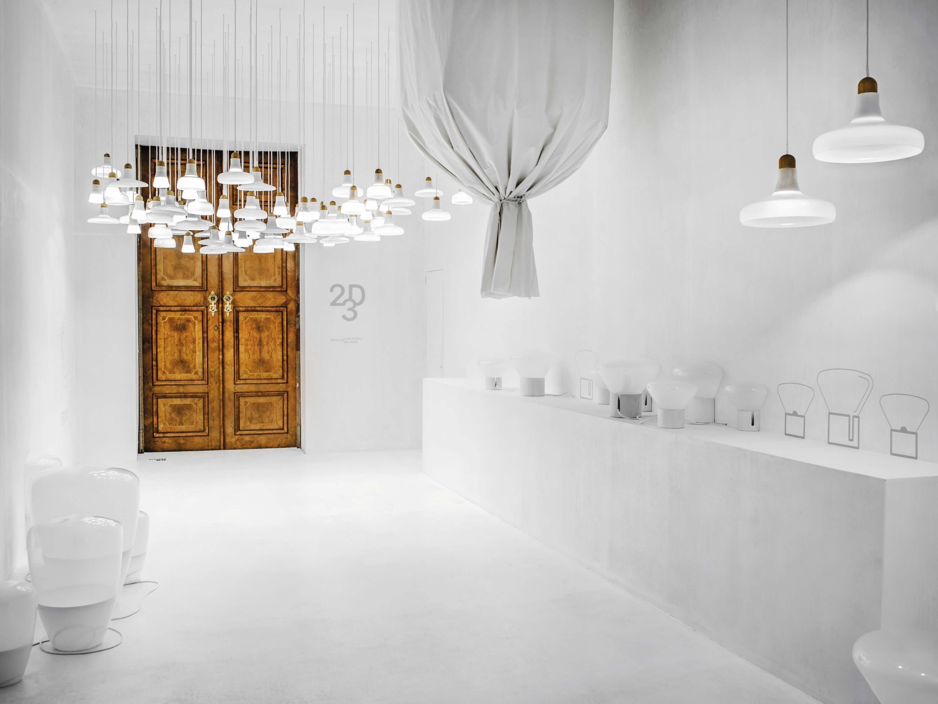 Shadows collection of lightings (Brokis), Urban Islands benches (mmcité), Iconic Mirror and Private Mirror (La Chance) and Versa lamp (Křehký)