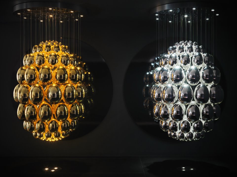 Uovo chandelier (Lasvit) and Poppyhead beverage set (Moser)