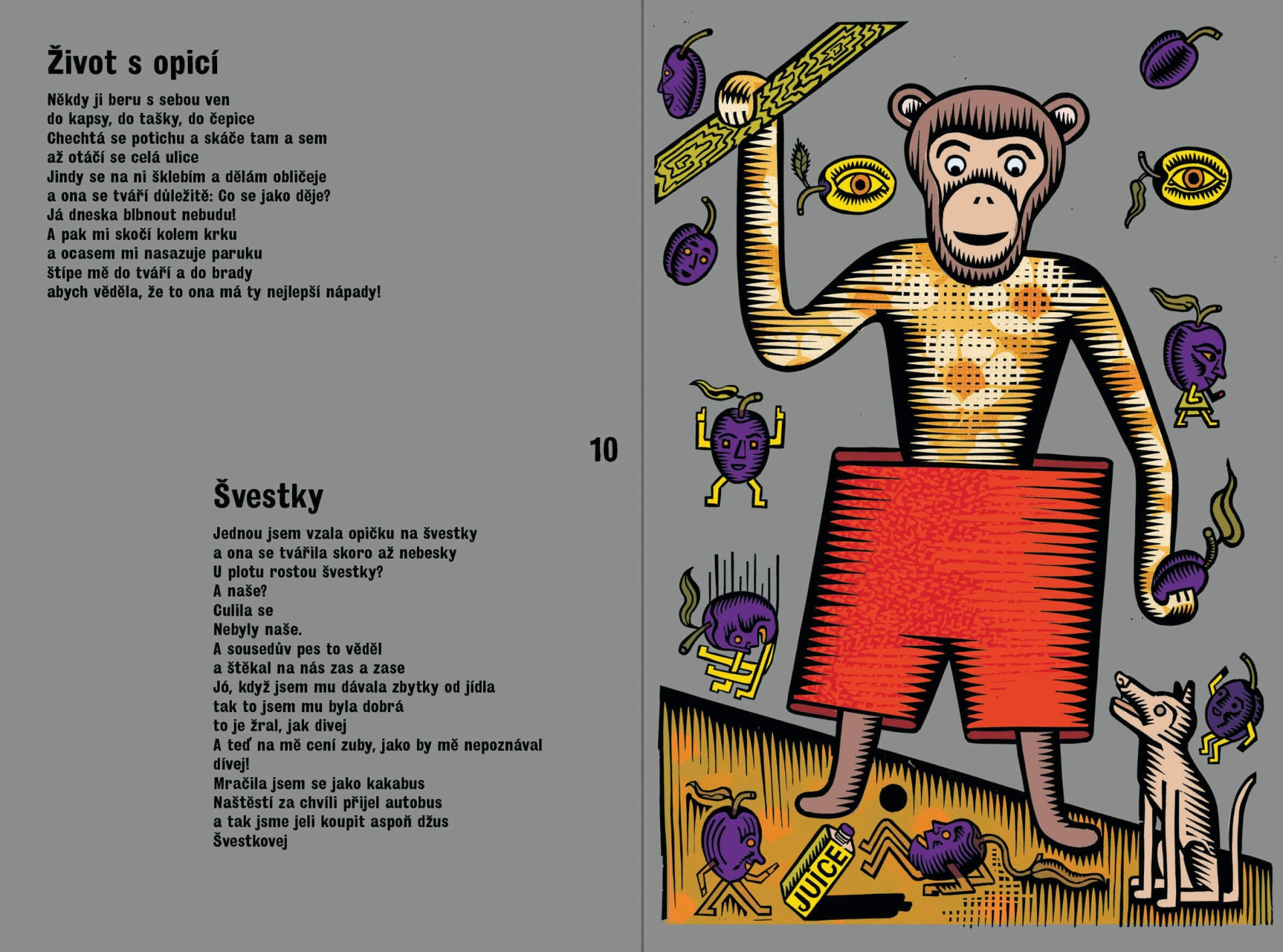 illustrations for the book Rýmovačky opičí (Marka Míková, Baobab)