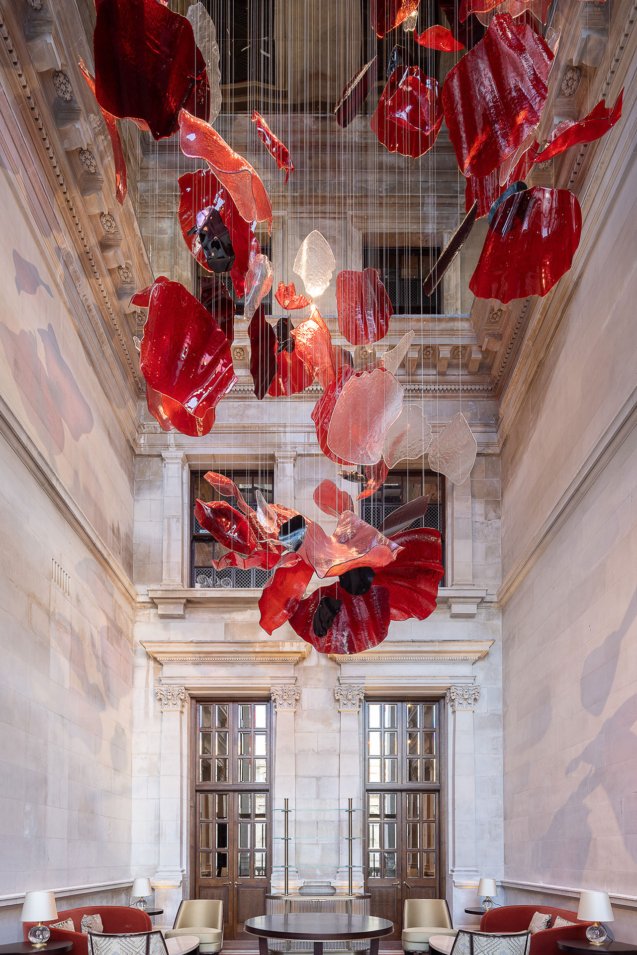 Diamond Skylight Chandelier for the Tiffany store (Hugh Dutton), Poppies lighting installation for Raffles London (Petra Sošťáková), Herbarium lighting for Sketch (Mária Čulenová, Petra Dicková, Štěpán Gudev)